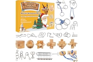 KUPITM6 Adventskalender 2025 Knobelspiele für Erwachsene & Kinder, 24 Tage von Geschenk Weihnachten mit Metall Knobelei und 3D Holzk, 3D Puzzle Geschicklichkeitsspiele für Jungen, Mädchen, Jugendliche