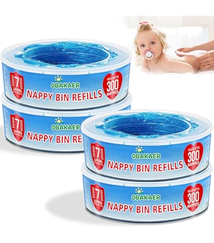 Nappyly Nappy Bin Refill Cassettes - Compatible With AngelCare And Litter Locker Diaper Disposal Systems - Pack Of 4 Refills - 7 Layer Bags Add Extra