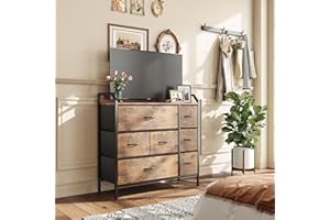 CAIYUN Chest of Drawers with 7 Drawers,Fabric Storage Organizer for Bedroom, Easy Pull Fabric Bins & Wooden Top & Large Storage Space, Fabric Dresser for Living Room,Hallway, Closets, VIntage