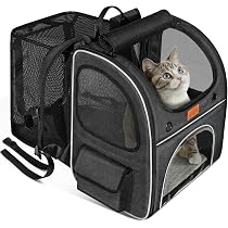 Lekespring Uitbreidbare Kattenrugzak & Hondenrugzak Tot 8 Kg - Blauw Gestreept Met Veiligheidslijn En Mat