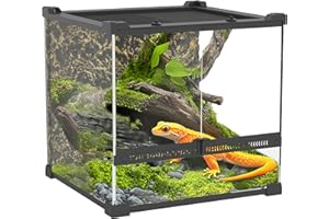 PawHut Reptile Glass Terrarium, Reptile Vivarium with Stone Background, Front Ventilation, Escape-Proof Knob Lock, Glass Enclosure for Lizards, Horned Frogs, Snakes, 30 x 30 x 30 cm, Black
