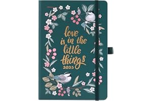 COLORAGE Diary 2025 - A5 Diary 2025 Week to View, January 2025 - December 2025, Hard Cover with Elastic Closure, Thick Paper, Inner Pocket, Pen Loop, 5.9" x 8.4", Beautifull Design of Robin