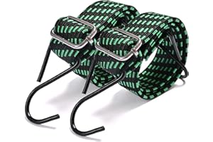 Yorkmills Bungee Cords with Hooks, 2Pack Adjustable Bungee Cord Extra Long Flat Elasticity Rope Heavy Duty Rubber Elastic Straps with Adjustment Metal Buckle for Luggage Camping Gardening Moving Cargo