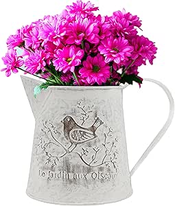 BELLE VOUS Vintage Blumentopf Aus Metall - Rustikale Milchkanne Im Landhausstil Mit Vogel-Deko, 13 Cm