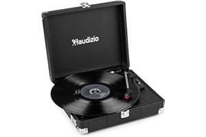 Audizio RP111BK - Koffer Plattenspieler mit Lautsprecher | Autostopp | 33/45/78 RPM | RCA | Kopfhöreranschluss | Schallplattenspieler Retro | Turntable Vinyl Player | Gramofon Record Player, Schwarz