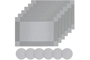 Panngu Place Mats, Simple Table Place Mats and Coasters Sets of 6 - Premium Heat Resistant Washable Tableware Square Dining Table Mats (18"X12" Silver grey)