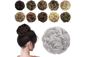 Sofeiyan Chignon Extension Facile per Capelli Veri Ricci Posticci per Capelli Mossi Scrunchie Parrucchino Donna Elastico Finti Ciambella Naturale Hair Bun Updo, Grigio