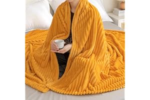 EMEMA Koc polarowy, flanelowy, jednokolorowy, do mieszkania, puszysty koc z mikrofibry, narzuta na sofę, do sypialni, 150 x 200 cm, pomarańczowo-żółty