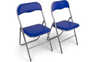 ‎HAEST HAEST - Klappstühle 2er Set, Klappstuhl gepolstert mit Metallrahmen & Kunstleder, platzsparend, bis 150 kg belastbar, Ideal als Küchenstühle & Gartenstühle, Silber-Blau