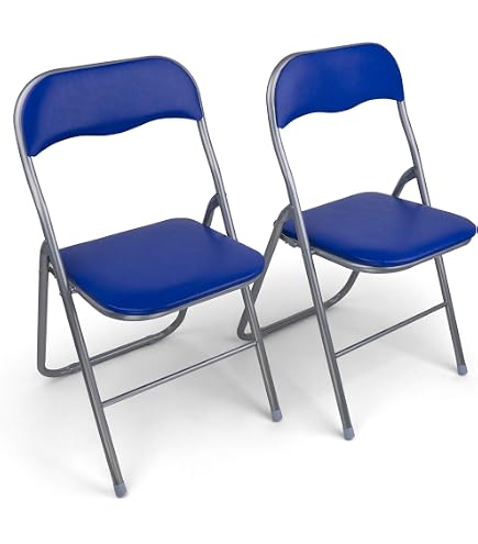Lot 2 Chaises Pliantes Haest Cadre Métal Cuir Synthétique Argent/Noir - Charge 150kg