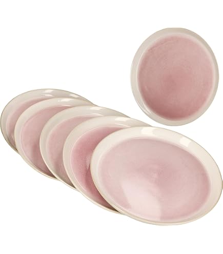 MamboCat Lot De 6 Assiettes Creuses Reactive Glaze Paris - 400ml Crème Et Rose - Faïence Unique