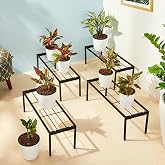 Amazon Brand – Solimo Metal Plant Stand (Set of 4, Black) – Powder-Coated Iron, Heavy-Duty with Sturdy Legs, Corrosion-Resist