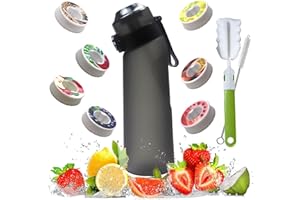 BOPELMALLS 10pcs Air Water Bottle Flavour Pods Pack With 7 Flavour Pods And Brush,650ml Fruit Fragrance Scented Water Cup BPA Free 0% Sugar For Fitness And Outdoor (MATTE BLACK+7PODS)