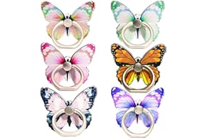 GIEEU Lot de 6 Anneaux de Support pour Téléphone Portable,Rotation à 360°Anneau de Support avec Motif Papillon Mignon en Métal Peint,Anneau de Support avec Boucle de Bouton