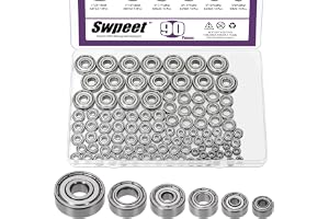 Swpeet 90pcs 6 storlekar 693ZZ, 623ZZ, 624ZZ, 685ZZ, 687ZZ, 627ZZ kullager sortiment kit, kolstål djup spår lager, dubbelskär