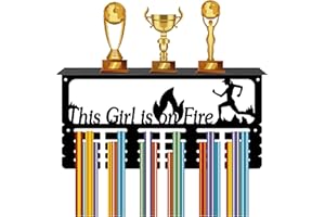 CREATCABIN Soporte para Medallas,Estante para Trofeos,Colgadores Medallas Soporte para Estante,Deportes,4 Fila,Montaje En Pared,Soporte para Gimnasia,Correr,Natación,40x20x10cmEsta Chica Está En Lla