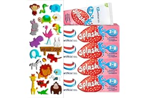 WPARHUS 4 Pack Bundle Multipack - Aquafresh Splash Toothpaste 3-8 Years Strawberry Flavour (4X 50ml). A Hadco Bundle with Our Free Puffy Sticker Sheet (Sticker Sheets are Selected at Random) Kids Toothpaste.