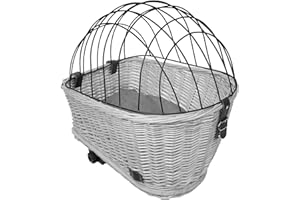 UNUS Cestino per bicicletta per cani in vimini con copertura a griglia e cuscino, grigio