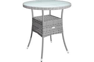 CASARIA® Round Coffee Table | Garden Table With Frosted Safety Glass Plate | Poly Rattan Outdoor Side Table | Weatherproof Patio Furniture | Balcony Bistro Cafe | 60cm | Grey