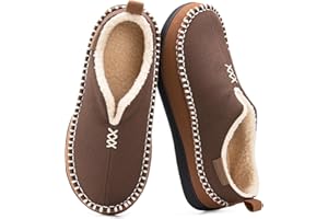 EverFoams Men's Micro Suede Memory Foam Moccasin Slippers with Fuzzy Sherpa Lining and Anti-skid Sole