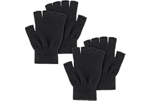 WLLHYF Guanti unisex a mezze dita, 2 paia di guanti invernali elasticizzati a maglia a mezza dita, senza dita, per uomo e donna