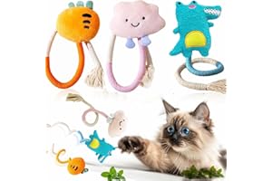 Kito Lee Juguetes interactivos para gatos de interior, juguetes de hierba gatera, cuerda de sisal, juguetes de cuerda para gatos, juguetes de cuerda serpentante con felpa para masticar dientes,