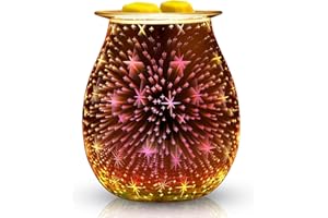 YUNYODA Electric Glass Oil Burner, Electric Oil Burner for Wax, 3D Fireworks Aroma Lamp, Touch Control, Night Light, Aroma Lamper Decoration for Home, Office, Bedroom, Living Room, Gifts