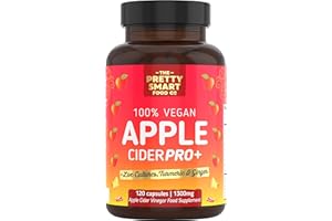 THE PRETTY SMART FOOD CO Apple Cider Vinegar Capsules - Boosted with Vegan Live Cultures, Turmeric & Ginger - Raw & Unfiltered ACV Complex - 1300MG Dosage - 120 Capsules - Made the UK