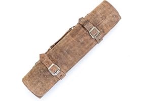 ANGUS STOKE Clint Sac à couteaux en cuir pour cuisinier 7 compartiments Grand modèle – Sac de chef – Sac de chef avec poignée de transport, Marron vieilli, Poche supplémentaire