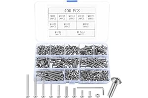PEYGRE 400 Pcs M4 Bolts and Nuts Set, Hex Socket Button Head Cap Screws Nuts and Bolts Assorted Set, 410 Stainless Steel Round Head Pan Head Hexagon Socket Bolts Machine Screws Assortment Kit