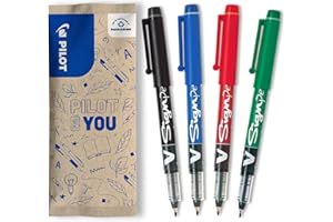 PILOT - Caja de 4 rotuladores V-Sign - Rotuladores para escribir de tinta líquida - Trazo suave perfecto - Secado inMediato - Azul, Negro, Rojo, Verde - Punta Media de 2,0 mm