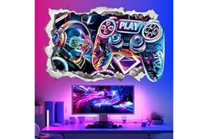 wondever Stickers Muraux 3D Gamer XXL Autocollants Muraux Mural Stickers Jeux Vidéo Jeu Contrôleur pour Chambre Ado Garçon Salle de Jeux Chambre Enfants