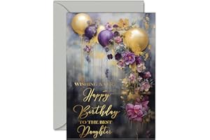 GIFTZIE Beautiful Gold Birthday Cards for Daughter - Golden Party Balloons - Elegant Traditional Pretty Birthday Card for Daughter from Mum Dad, A5 Gorgeous Greeting Cards Gift