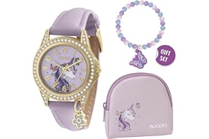 Tikkers Girl's Purple Unicorn and Butterfly Watch, Bracelet and Purse Gift Set