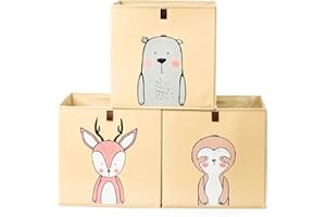 2friends Juego de 3 cajas de almacenamiento para niños con lazo extraíble, 3 unidades, 33 x 33 x 33 cm, estable y lavable, color beige