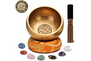 The7boX Tibetisches Klangschalen Set，Meditationsklangschale Handgefertigte Prozessschale aus Messing, Yoga-Meditation, Achtsamkeit, Regulierung von Emotionen und Entspannung Week Anniversary