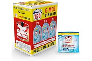 Omino Bianco - Detersivo Lavatrice Liquido, 150 Lavaggi, Rispetta Colori e Tessuti, Fresco Profumo con Essenza di Muschio Bianco, 2000 ml x 3 + Campione di Additivo Lavatrice Igienizzante Idrocaps