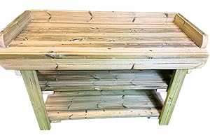 MG TIMBER PRODUCTS Garden Potting Table/Planter bench. Heavy duty Garden Work Table. **Free Engraving** Great Gift For Him/Her (4-FT - STANDARD, DOUBLE SHELF)