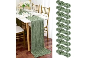 YMHPRIDE Lot de 10 Chemins de Table en étamine en Vert Sauge, 90 x 300cm en Tissu de Gaze Rustique, décoration de Table de Mariage Nappe pour fête de Mariage Douche Nuptiale décorations de Table