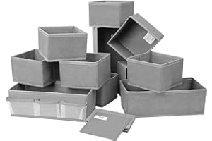 DIMJ Organizador Cajones Juego de 12 Cajas Almacenaje Plegables de Tela Para Guardar Ropa, Cajas Organizadoras de Almacenamiento de Cajones Divisores para Sujetadores, Gris