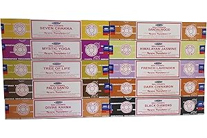 GENÉRICO Set de Inciensos Herlaai 10 Cajas de 15grs. de Aromas Variados, Palo Santo, Mystic Yoga, Seven Chakra, Tree of Life, Divine Karma, Sandalo, Canela, Lavanda, Jazmin del Himalaya, Black Diamond