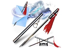 ‎SWORDS AND MORE Anime-Schwert von Kusanagi - Sasuke Katana Brieföffner mit Scheide und Ständer, Miniatur-Schwert aus Anime für Fans & Sammler, Schwarz