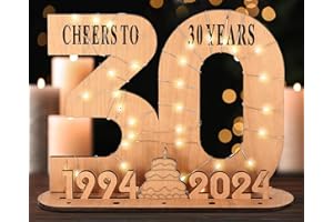 Giftota Original 30th Birthday Gift for Women Men, Money Gifts for 30th Birthday with LED Fairy Lights, 2024 Wooden Sign Guest Book, 30th Birthday Decoration, Personalised Gifts for Women Men