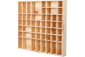 DECOCRAFT Multi Compartment Wooden Wall Storage Display Unit Shelf 51 Individual Sections for Small Keepsakes, Essential Oils, DIY Jewellery, Toys, Cars, Natural Wood