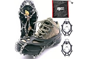 MuscleForge Crampons for Hiking and Mountaineering with 8/19 Points, Snow Chains for Shoes, Hiking Stainless Steel, Mountain Crampons with 8/19 Spikes for Snow, Size M/L/XL