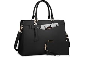 RAINSMORE Sac à main pour ordinateur portable de 15,6 pouces - Sac fourre-tout imperméable en cuir synthétique avec pochette, sac de travail, sac de bureau