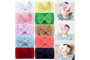 MiDoDo 10 Stück Baby-Stirnband Neugeborenes Weiches Elastisches Baby-Turban-Stirnband Bogenknoten-Stirnbänder für Baby-Mädchen Dehnbares Nylon-Baby-Bogen-Stirnband Breites Haarband für Baby