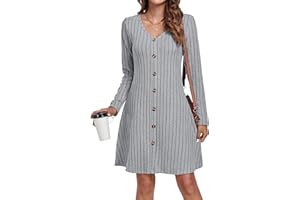 AUSELILY Vestito Donna Invernale Elegante Maniche Lunghe Maglioni Abito Scollo a V Casual Vestiti in Maglia con Pulsante