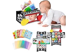 Dr.Rapeti 3 w 1 zabawka pudełko na chusteczki, zabawka z lustrem do brzucha, zabawki sensoryczne Montessori, czarno-biała zabawka o wysokim kontraście, z szeleszczącym kwadratowym szalikiem, zabawkami