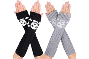 MengH-SHOP Women Arm Warmers Knitted Fingerless Thermal Gloves Long Sleeve Hand Wrist Warmers Ladies Winter Warm Thumbhole Mitten 2 Pairs (Black and Grey)